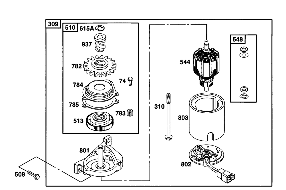 Electric Starter Diagram and Parts List for 12E802-0830-XX  Briggs and Stratton Engine